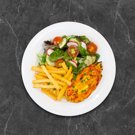 Grill chicken with vegetables and cheddar cheese