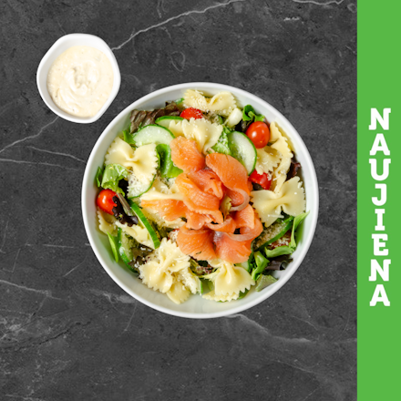 Salad with salted salmon and Farfalle pasta