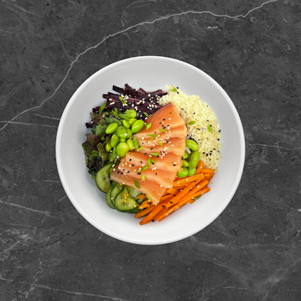 Poke bowl with cured salmon