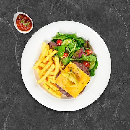 "Naked" burger with cheddar cheese