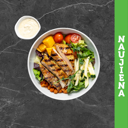 Rudeninių daržovių bowl grill vištiena