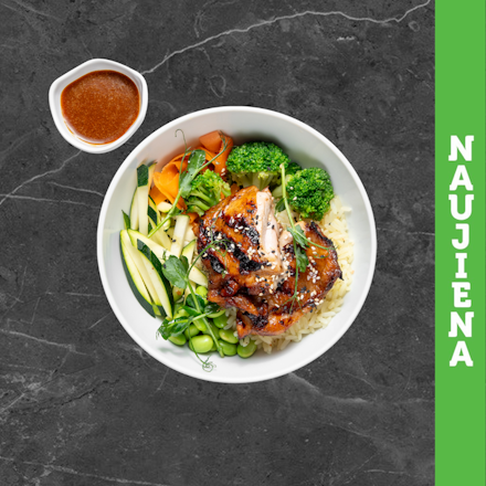 Žaliasis bowl su teriyaki vištiena