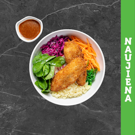 Rytietiškas Bowl su traškiais vištienos piršteliais  