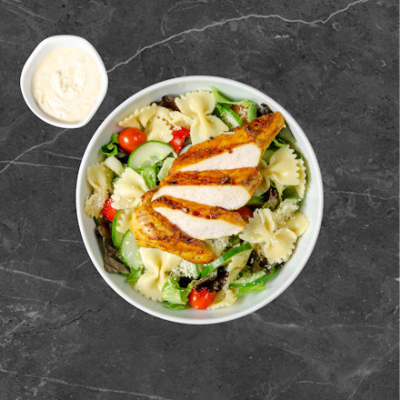 Salad with grilled chicken and Farfalle pasta