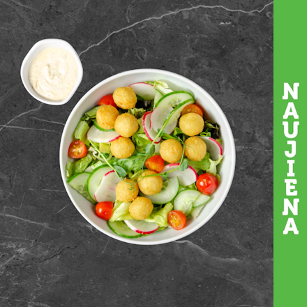 Salad with fried potato croquettes