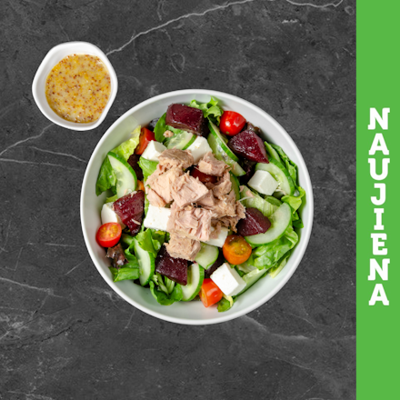 Salad with fried beets and tuna