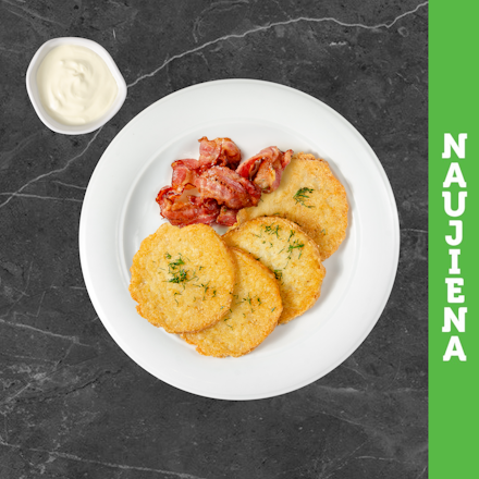 Potato pancakes with crispy bacon